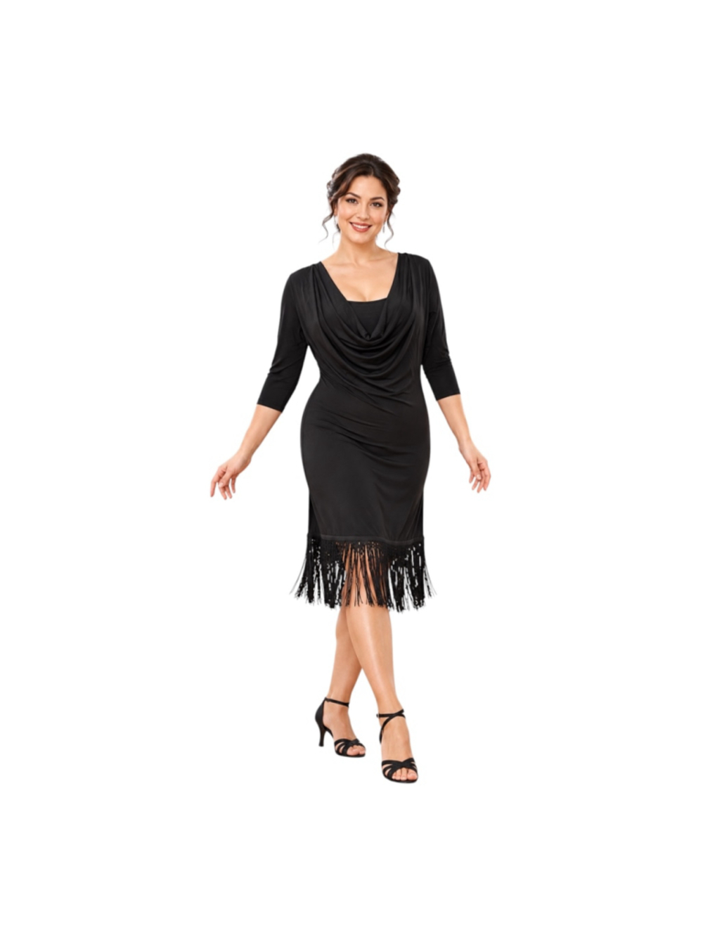 GLORIADANCE Black Fringe Ballroom Latin Dance Dress 2XL NWT